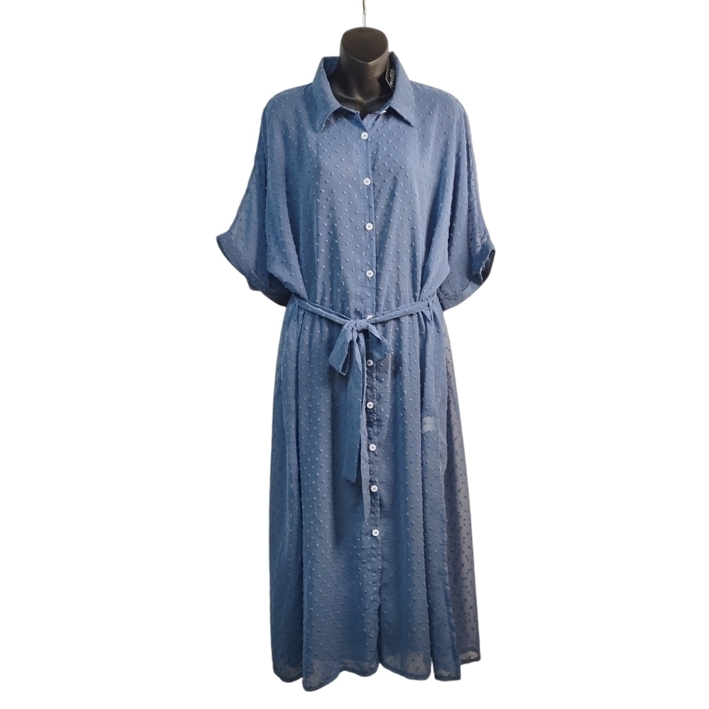Zeagoo Dress Women's Blue Shortsleeve Button Shirt Dress Size XL NWT